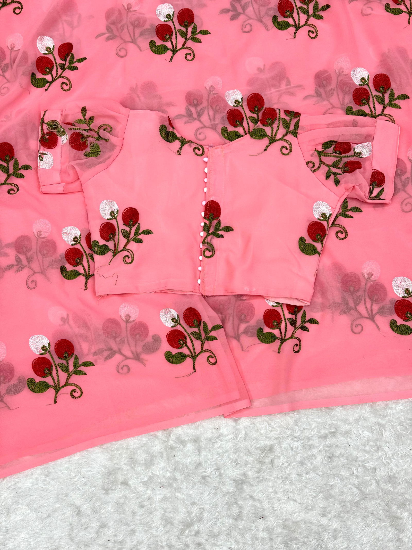 Vivera Flower Designer Georgette Readymade Blouse Sarees Wholesale Shop In Surat